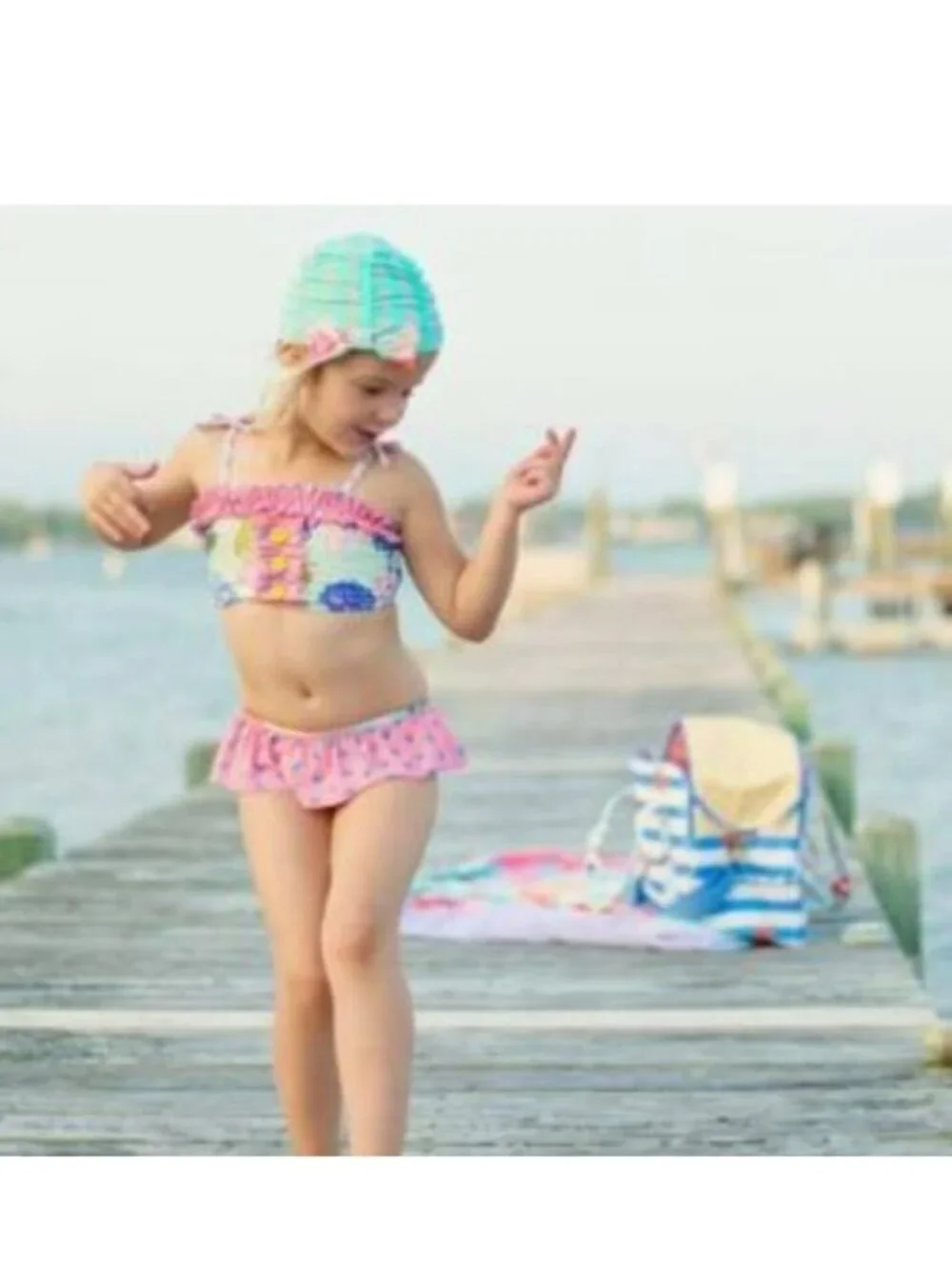 Matilda Jane | Aqua & Pink Floral Cannonball & Seashells Bikini Set | Size 4